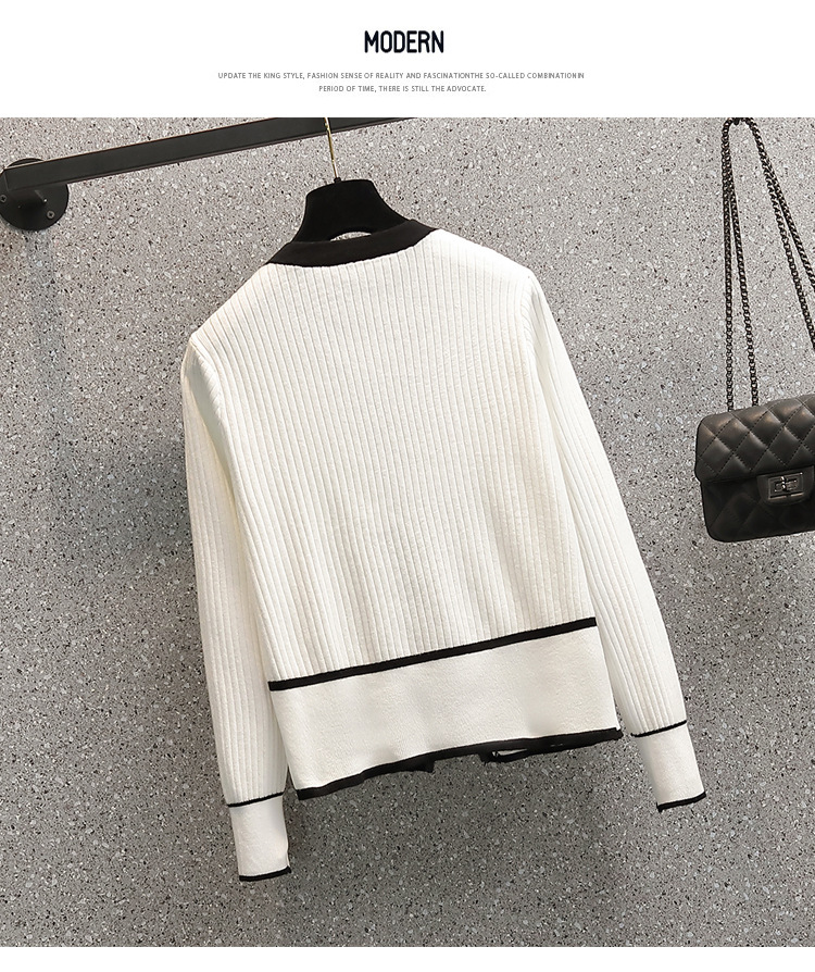 A 200-pound large-sized chanel-style knitted cardigan for early autumn, a V-neck double zipper loose, waist-cinching and slimming base layer for women pic 13