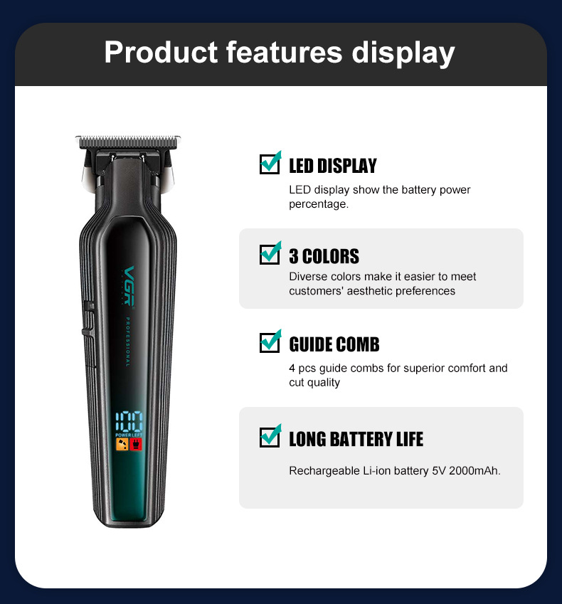 VGR930跨境新款電推剪液晶數(shù)顯家用刻痕理發(fā)器大功率電動(dòng)專用推子詳情3