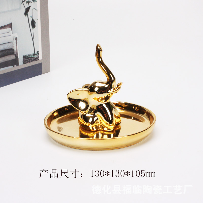 Nordic gold-plated ceramic handicrafts, gift jewelry plates, rings, watches, home storage plates, golden deer animal ornaments pic 15