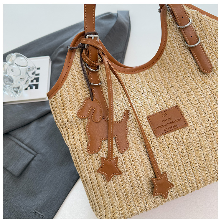 Large-capacity tote bag for women, 2025 new style hand-woven straw bag, commuting, seaside vacation, beach single-shoulder bag, national trend bag pic 25