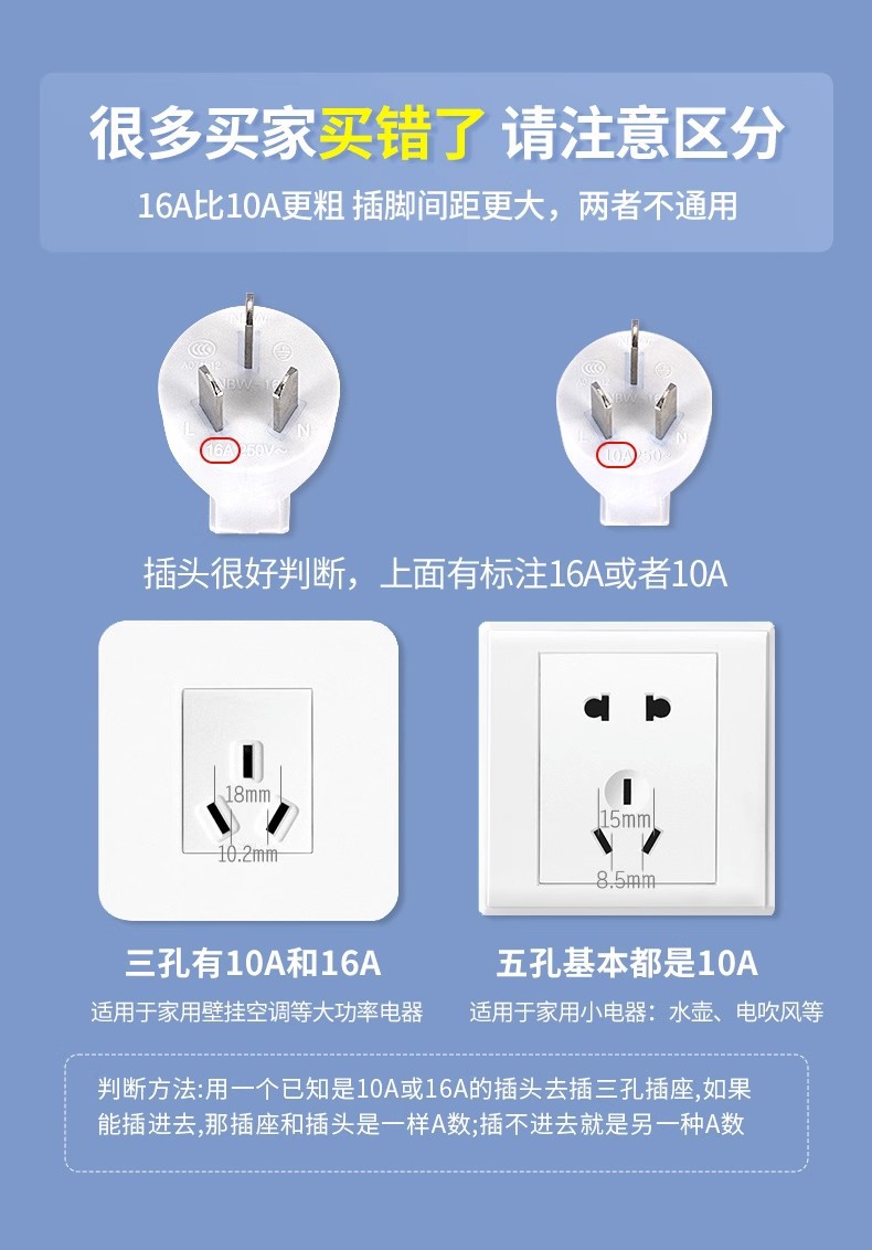 10安转16安的插头大功率电磁炉空调电暖器10-16A油汀电源转换插座详情16