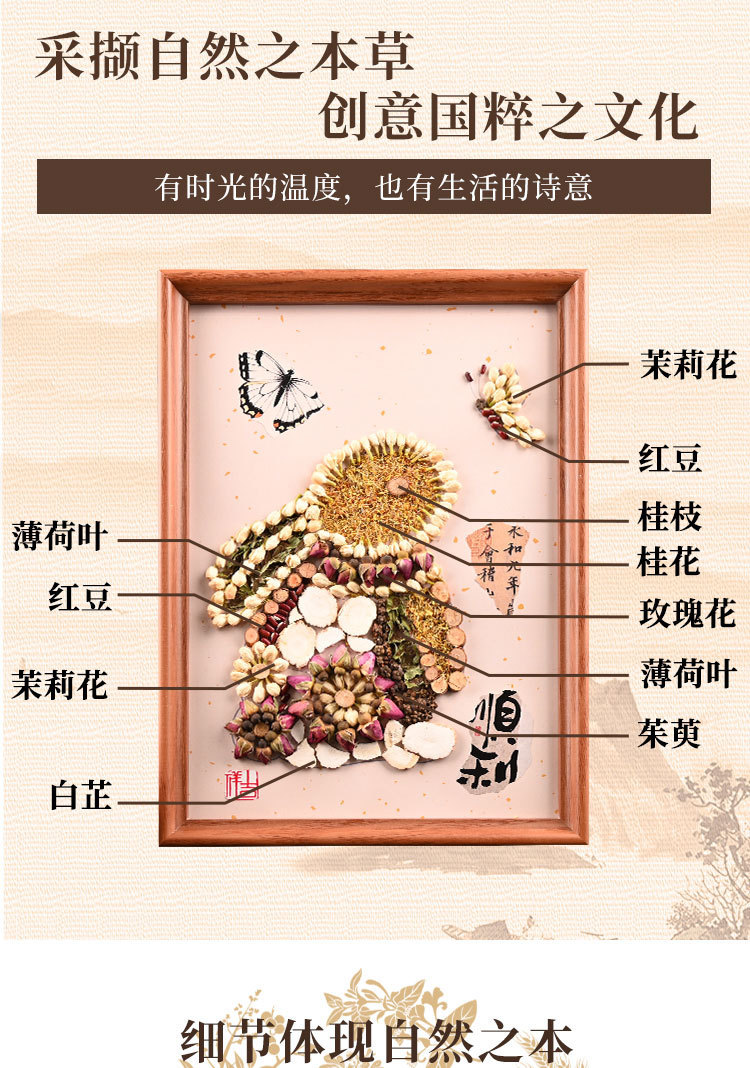 中秋节手工拼贴香氛画中医药中药文创材料包家饰装饰框画框礼物详情2
