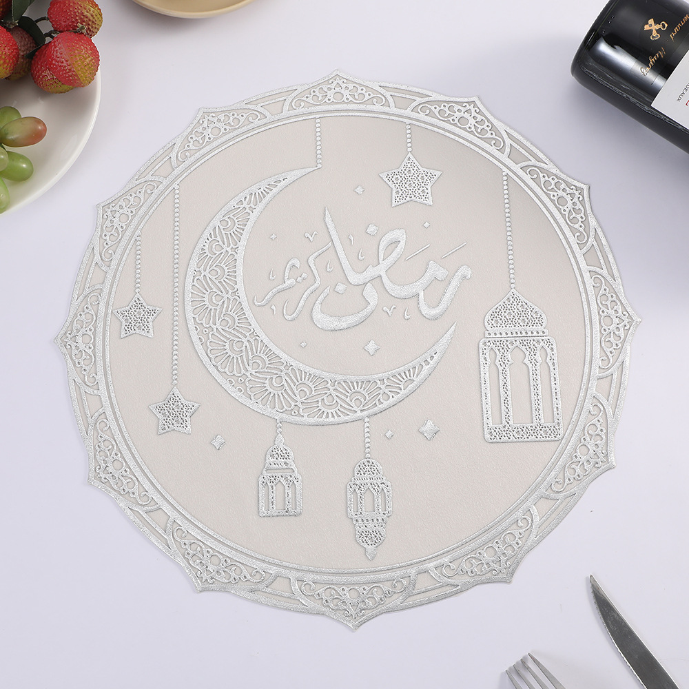 Cross-border round placemats, fashionable and simple PVC table MATS, gold and silver embossed tabletop, waterproof and anti-slip, star and moon festival Western placemats wholesale pic 9
