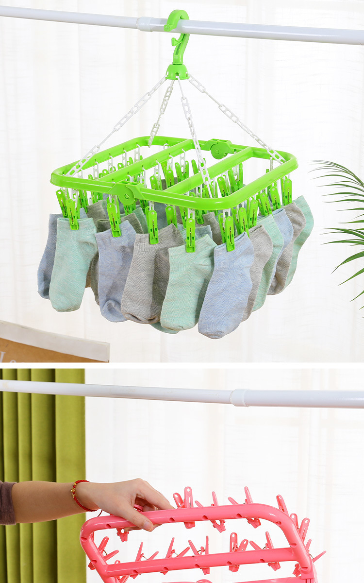 Thickened 32-clip multi-clip clothes drying rack, drying rack, hanging rack, multi-functional hotel plastic clothes rack, household sock drying rack pic 13