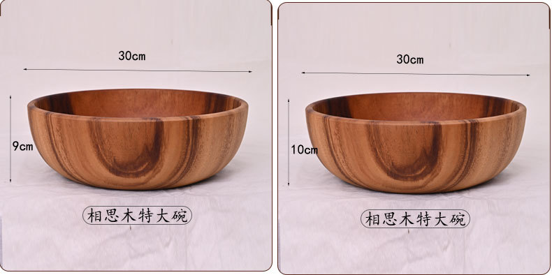 整木圆形复古风相思木碗木头日式沙拉碗实木装汤碗量大从优详情30