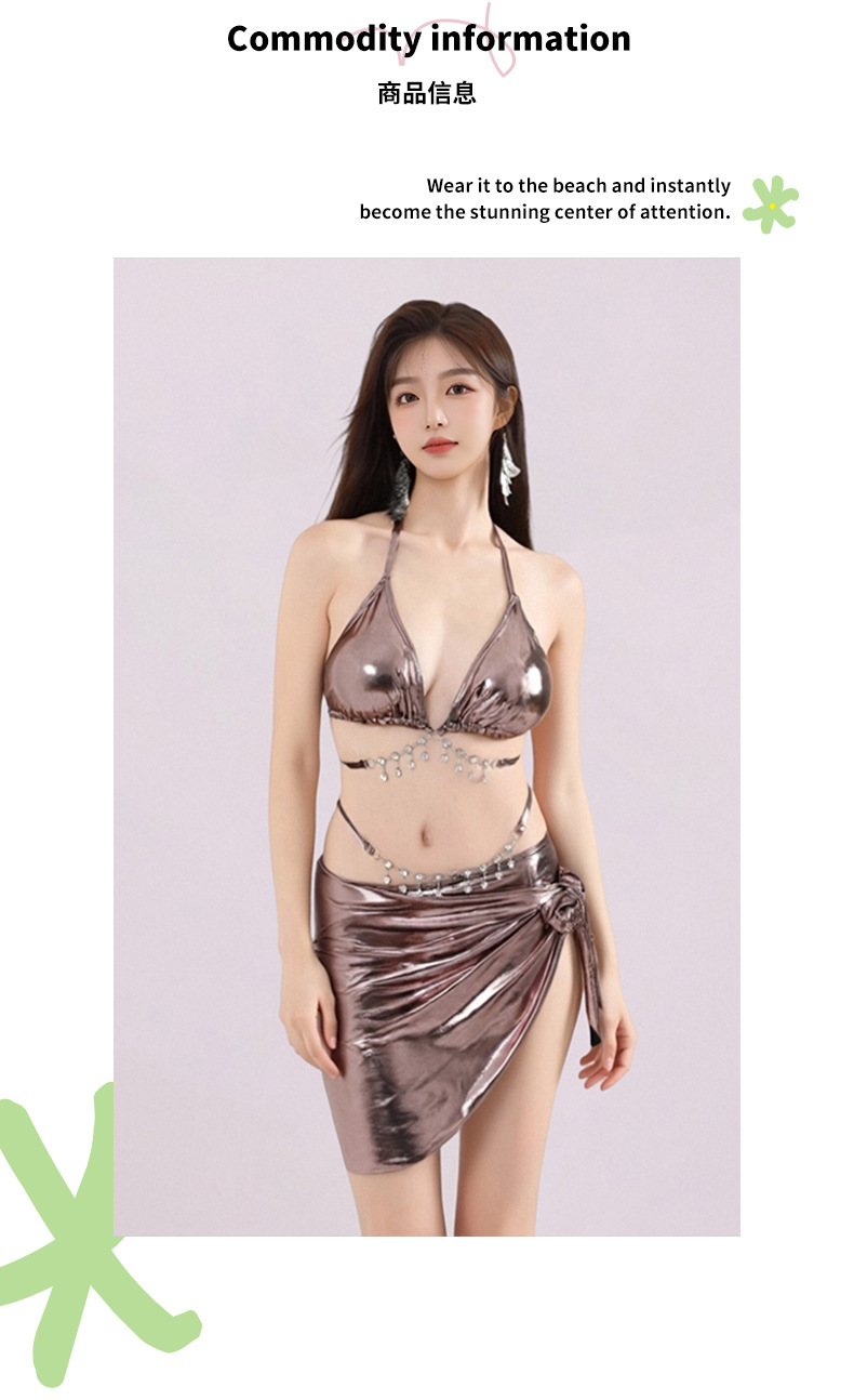 性感挂脖亮面比基尼女带链条分体泳衣套装度假海边游泳显瘦泳装125086详情4
