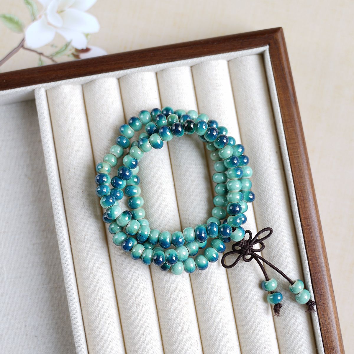 New Chinese-style playing three-circle stacked 108-bead Jingdezhen ceramic bracelet jewelry for women wholesale, ethnic style bracelet for women pic 5