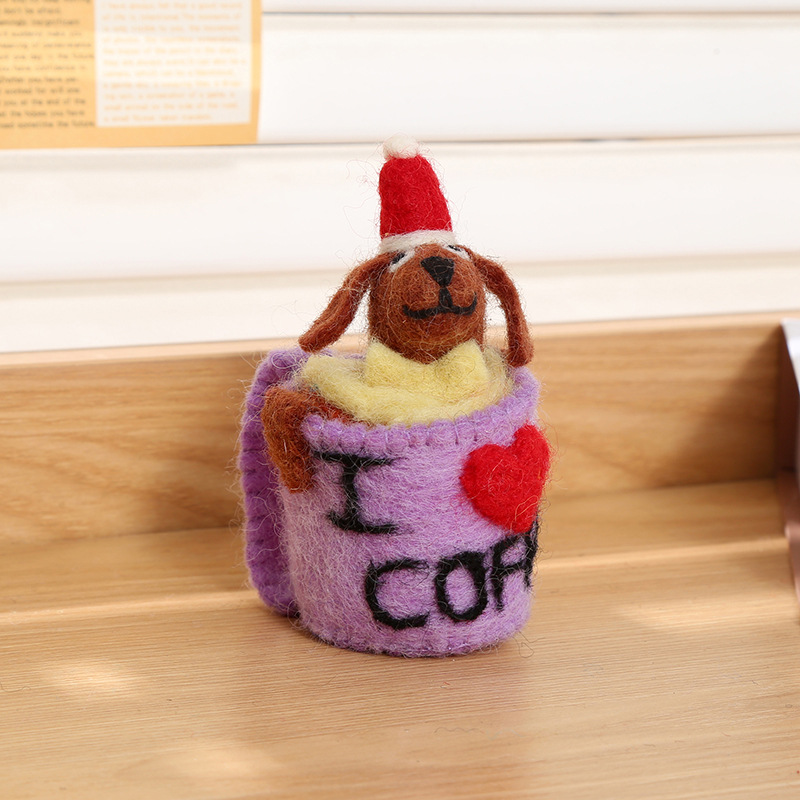 手工羊毛毡挂件咖啡杯动物玩偶挂饰创意包包挂饰可爱挂件厂家批发详情6