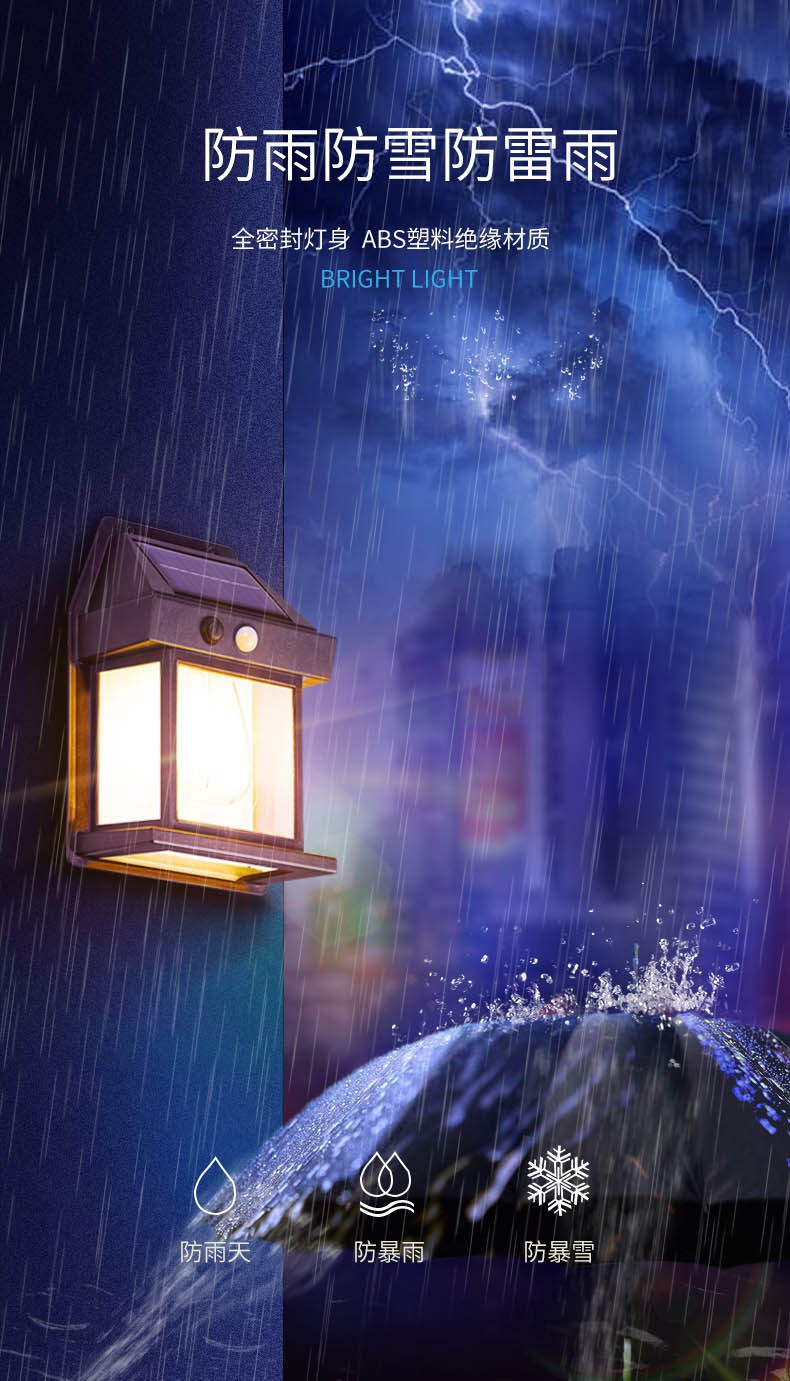 太阳能室外壁灯人体感应三模式钨丝壁灯花园别墅防水小夜灯照明详情8