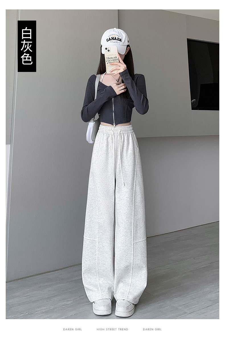 美式弯刀阔腿裤女春秋2025新款高腰宽松直筒运动休闲香蕉卫裤详情25