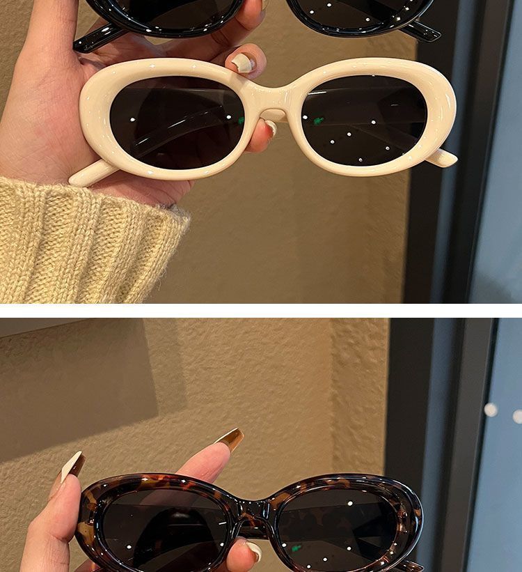 Oval white-framed sunglasses, European and American stylish sunglasses for taking photos, for women with big faces and cat-eye protection, high-end look, ins slimming pic 2