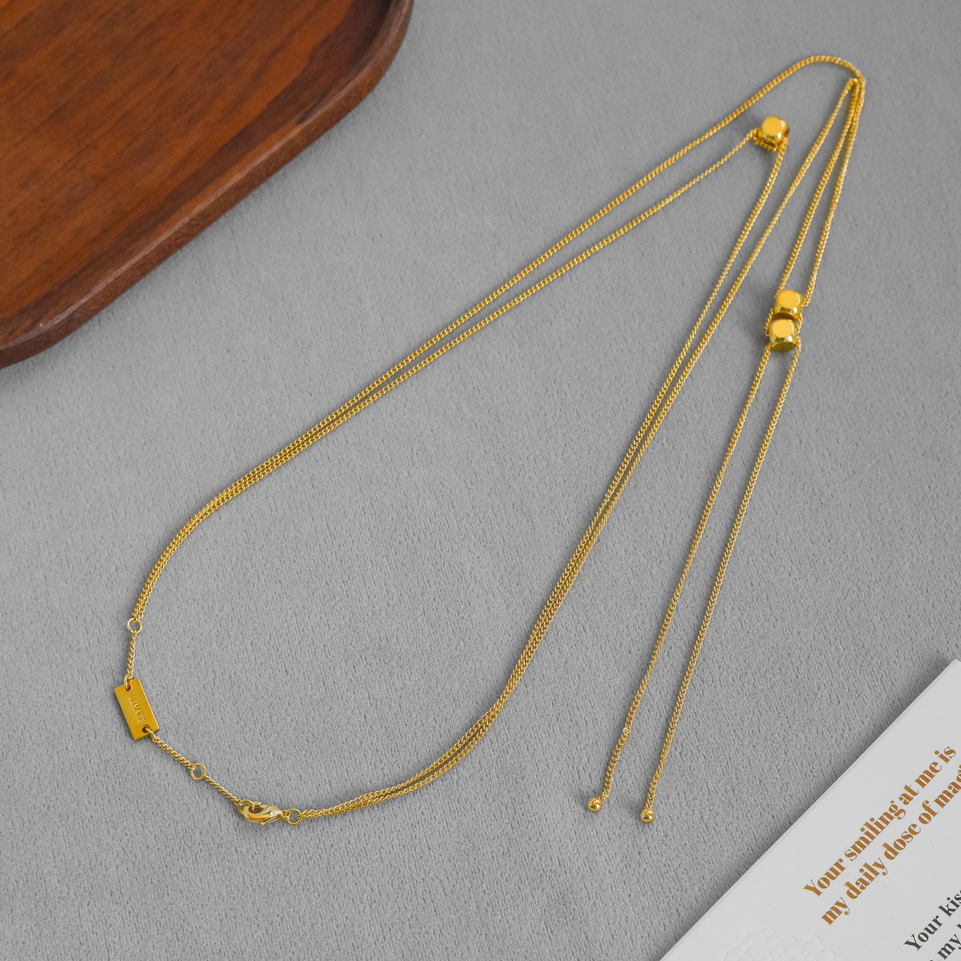 LEMA*家可抽拉项链 法式冷淡风简约气质双层叠戴长款方块锁骨链详情8