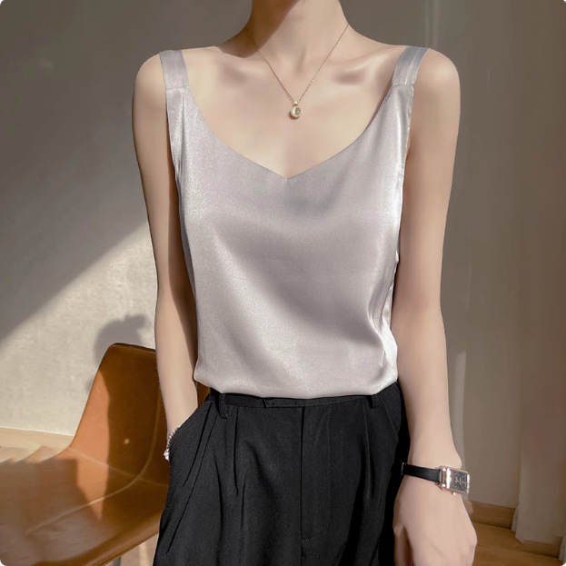 2025年吊带背心女内搭白色美背醋酸仿真丝上衣缎面夏西装仿打底衫详情36