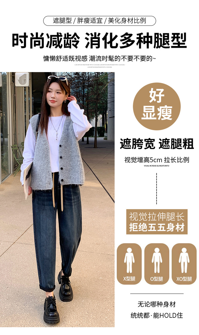 Spring 2025 new high-waisted loose cotton jeans for women, elastic and versatile, slimming radish Harun Dad pants pic 8