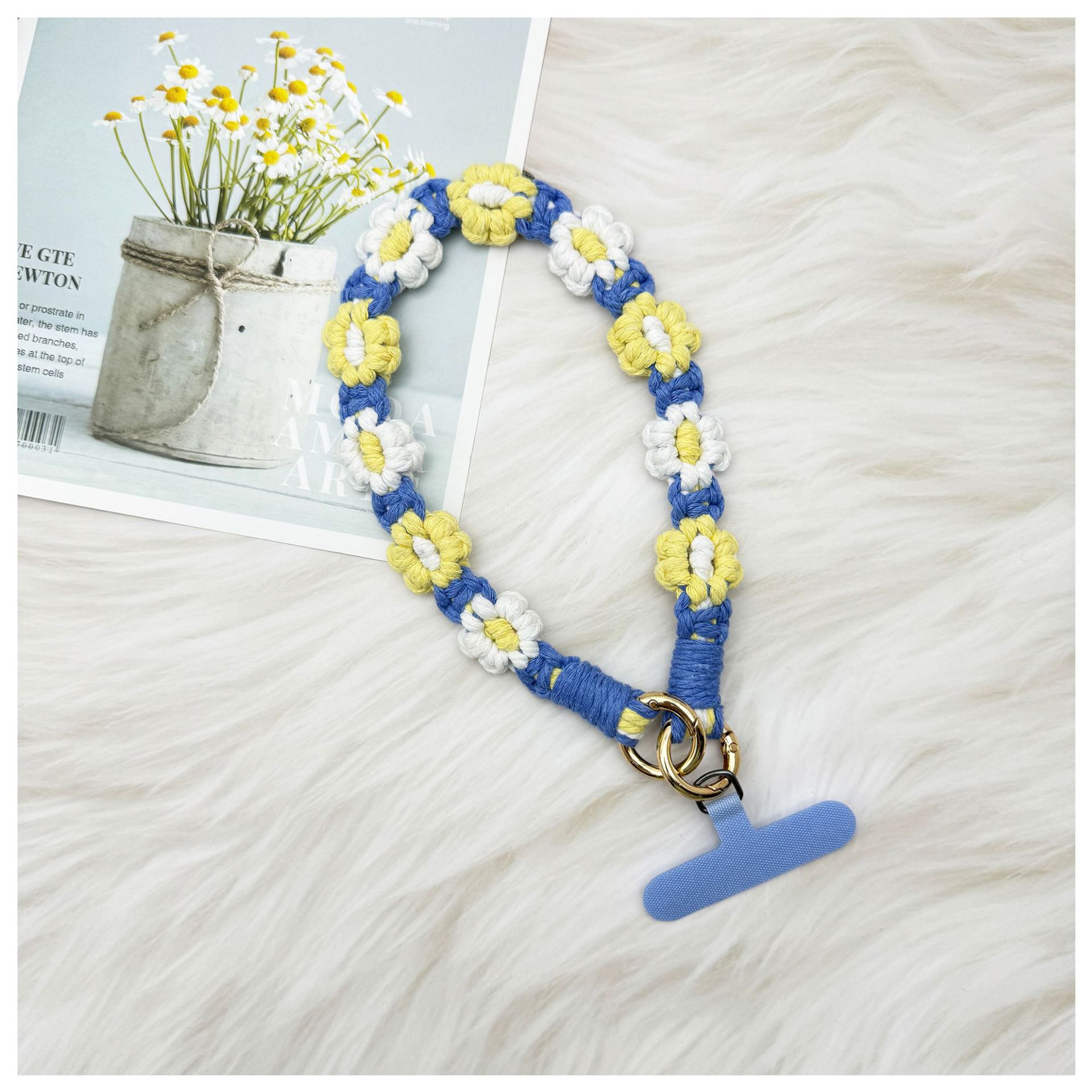 ins欧式手机挂件编织手机链小雏菊花朵编绳钥匙扣包包创意礼物女详情13