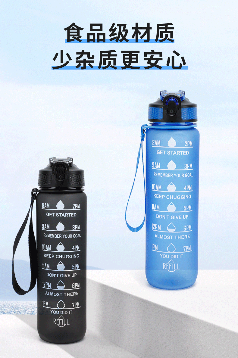 1000ml渐变色大容量吸管杯带提手弹盖太空杯塑料运动户外水杯详情4