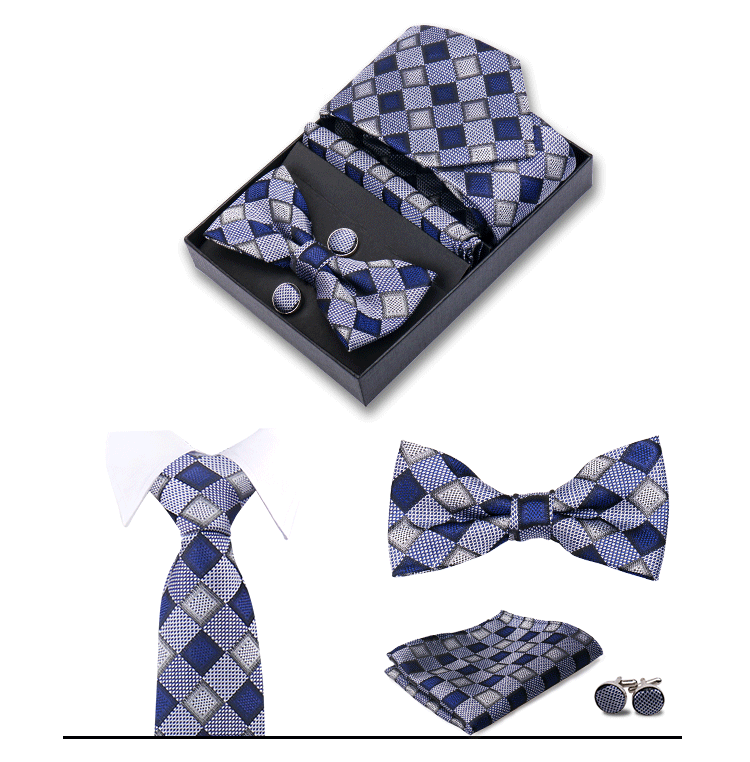 男士商务8cm领带领结口袋巾5件套礼盒装婚礼宴会条纹黑色手打领带详情7