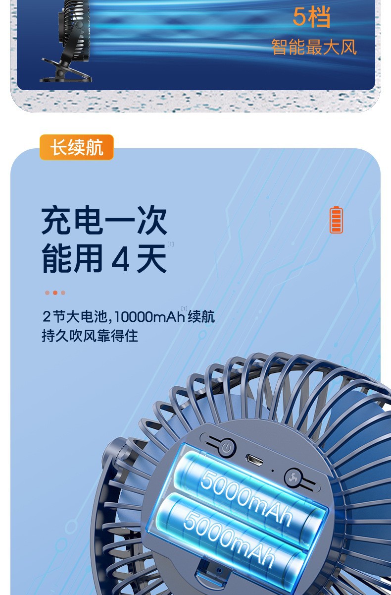 USB风扇大风力迷你便携式6寸超静音无刷桌面小电风扇 夹子式USB小风扇跨境批发风力强劲便携迷你风扇详情16