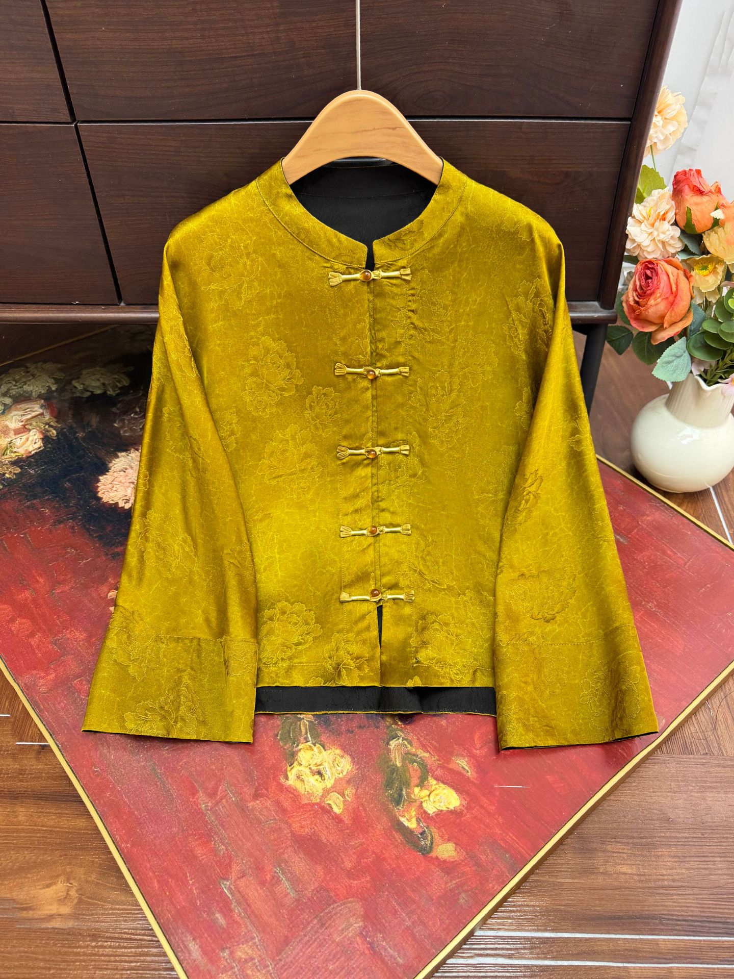 国潮新中式改良唐装提花外套2025秋季新款立领纯色衬衫薄款简约上衣女详情3