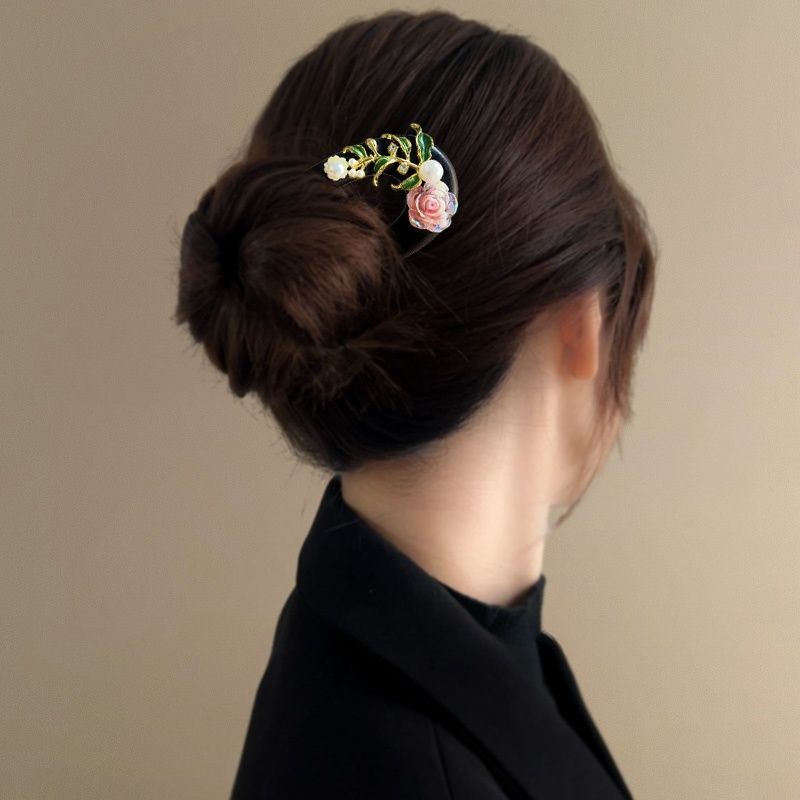 New Chinese style - Wooden hairpins, U-shaped double hairpins, flower hairpins, daily updo hairpins, ancient-style Hanfu cheongsam headwear for women pic 6