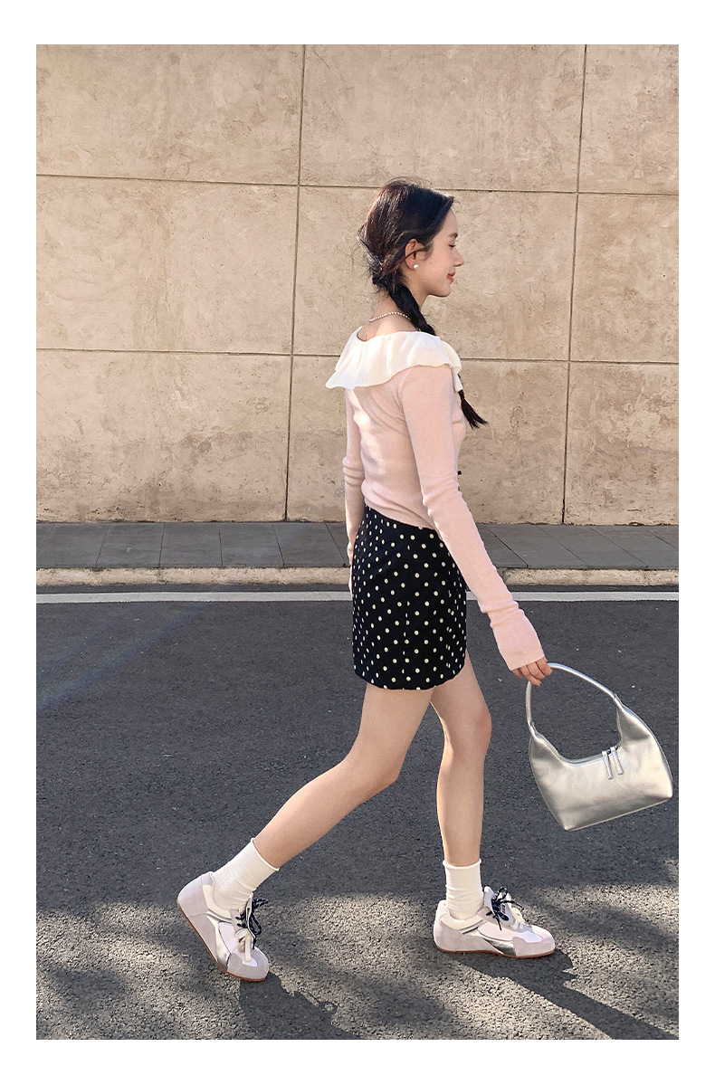 衣尔衫 设计感 假两件娃娃领蝴蝶结针织衫女短款温柔修身气质0337详情32