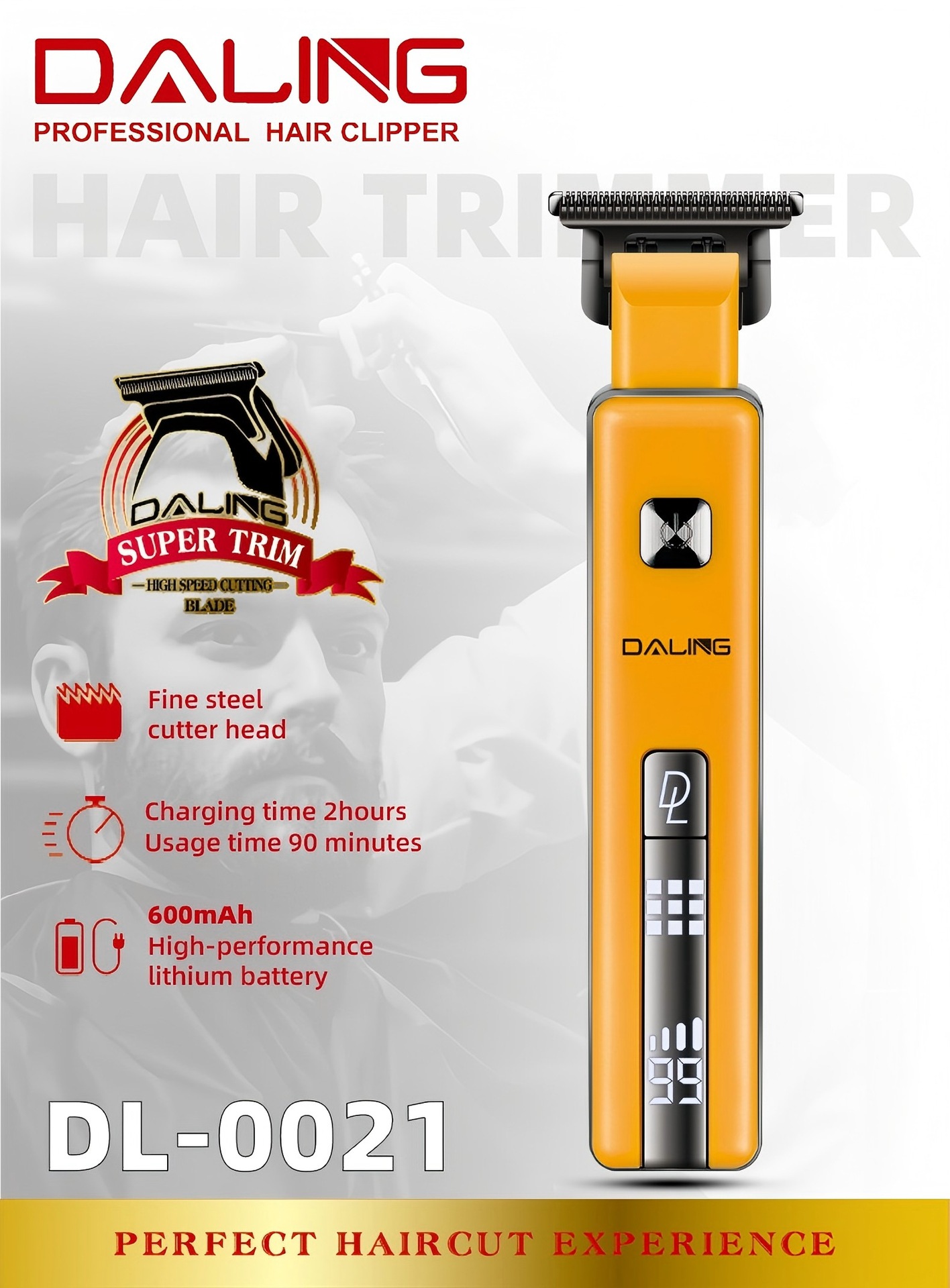 DALING 0021 Hair clipper with digital display USB charging oil head clipper for home hair salon engraving haircuts pic 2
