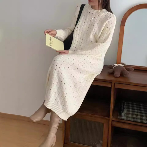 韩版秋冬时尚新款配大衣中长款高领针织毛衣女打底气质显瘦连衣裙详情21