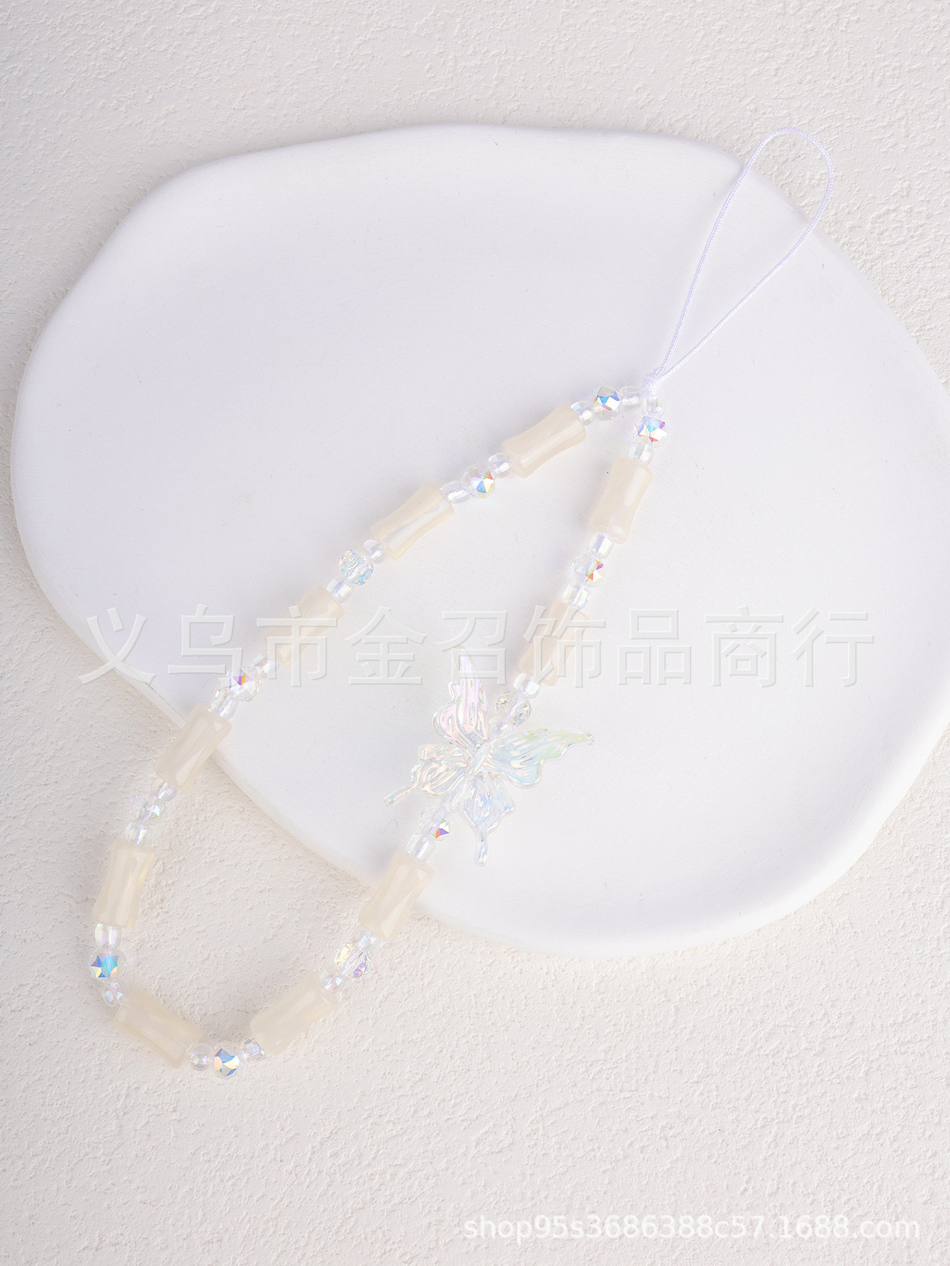 ins甜美仙女风蝴蝶手机链 百搭彩串珠编织透色手机挂绳挂链包挂饰详情7