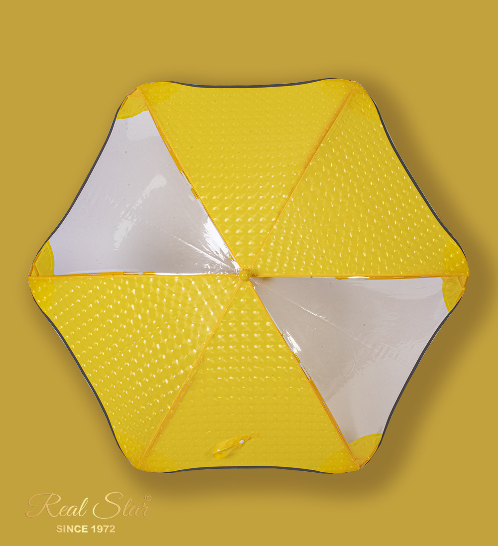 日韩儿童伞透明圆通带反光条雨伞手动推拉黄色伞架3D炫彩图案详情17