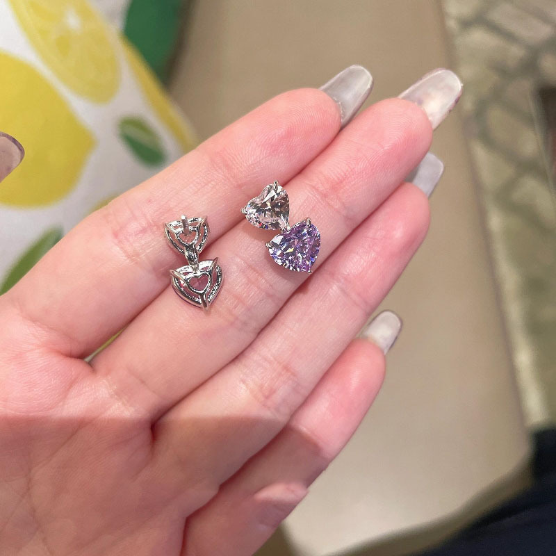 轻奢高级感超闪个性双爱心白紫钻耳钉小众甜美设计百搭气质耳饰品详情3