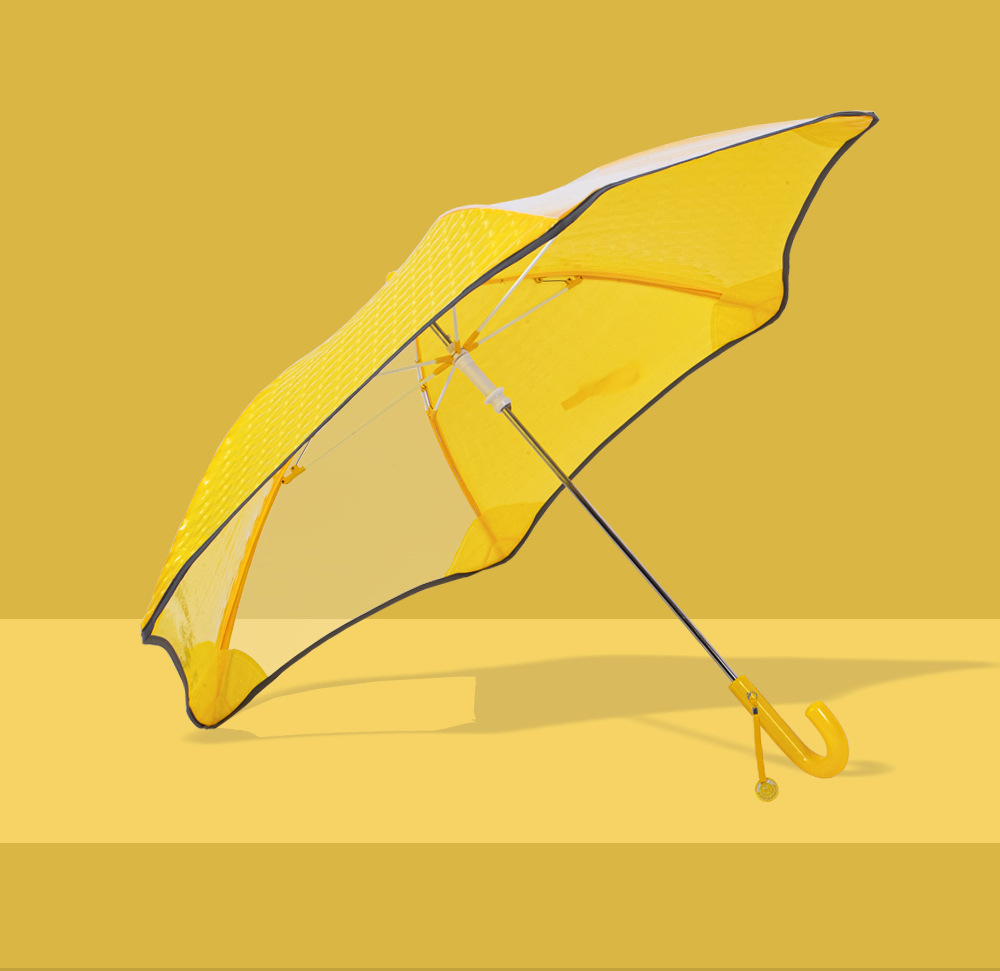 日韩儿童伞透明圆通带反光条雨伞手动推拉黄色伞架3D炫彩图案详情16