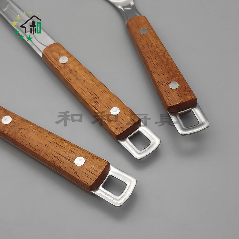 304不锈钢锅铲炒菜铲子家用汤勺防烫手柄漏勺木柄厨具勺子耐高温详情13