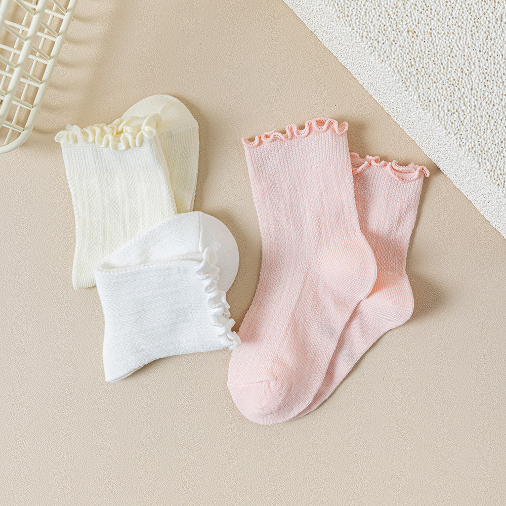 跨境新款纯色花边儿童袜子中筒袜宝宝婴儿中小童袜子春夏详情6