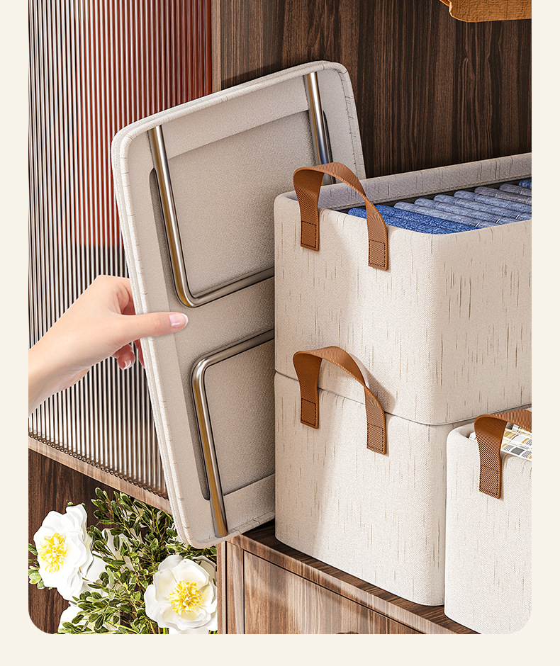 Tianshan cotton and Linen upgraded storage box, dormitory wardrobe, fabric storage basket, dust-proof organization and storage box pic 11