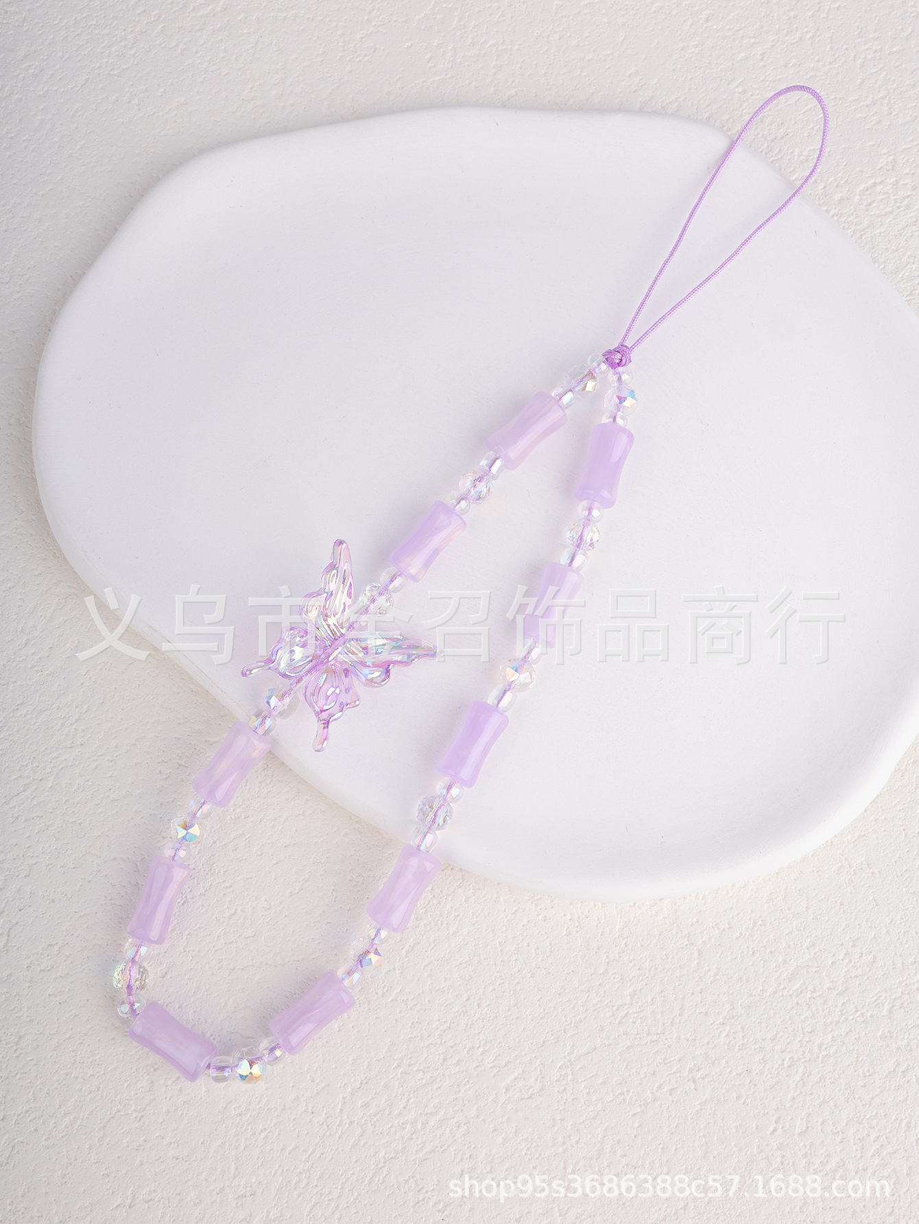 ins甜美仙女风蝴蝶手机链 百搭彩串珠编织透色手机挂绳挂链包挂饰详情9
