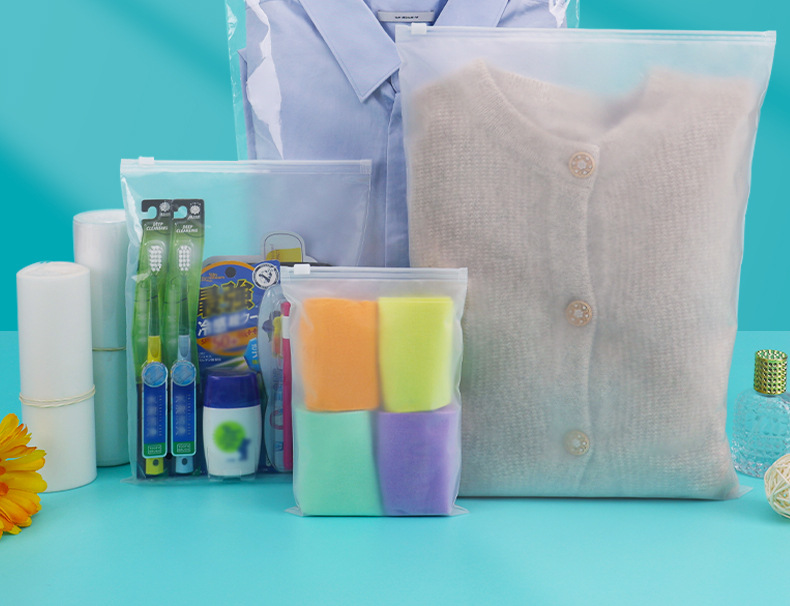 现货pe透明磨砂拉链袋批发塑料自封袋袜子衣服收纳定制服装包装袋详情2