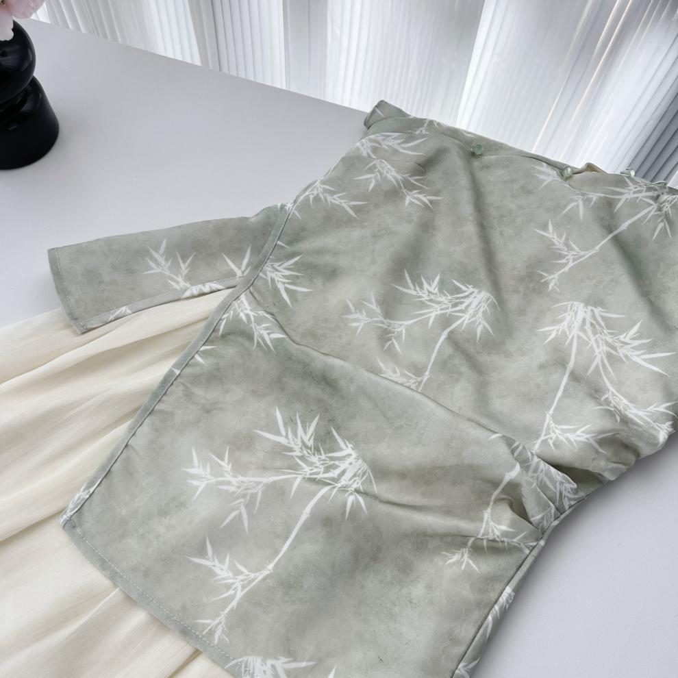 杨大卷国风假两件收腰连衣裙新中式绿色改良旗袍女不规则拼接清冷详情10