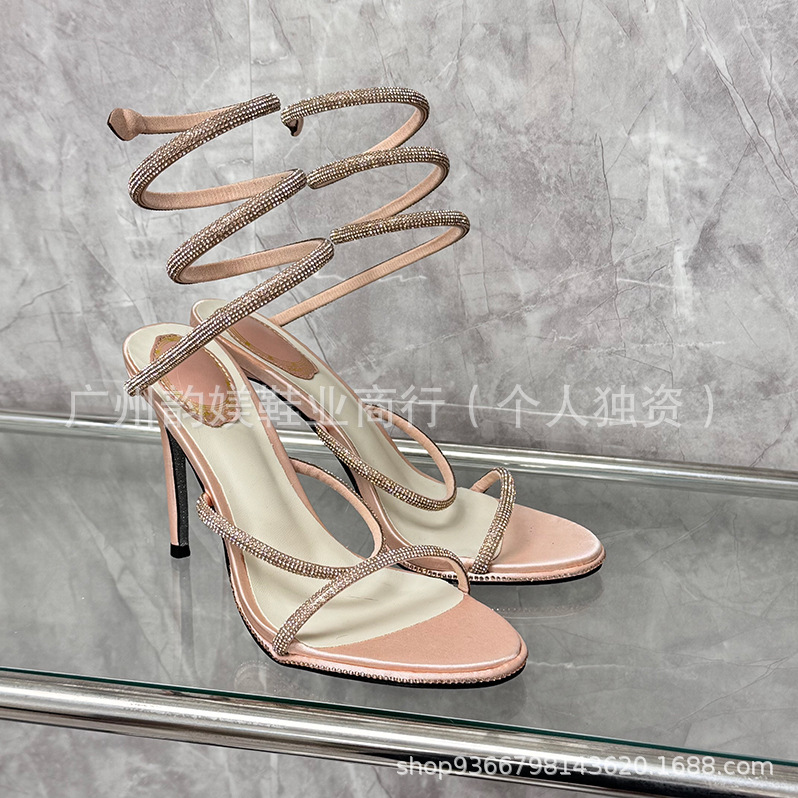 正确版现货R蛇环水钻高跟鞋欧美外贸细跟花朵蝴蝶欧美名媛婚鞋女详情5