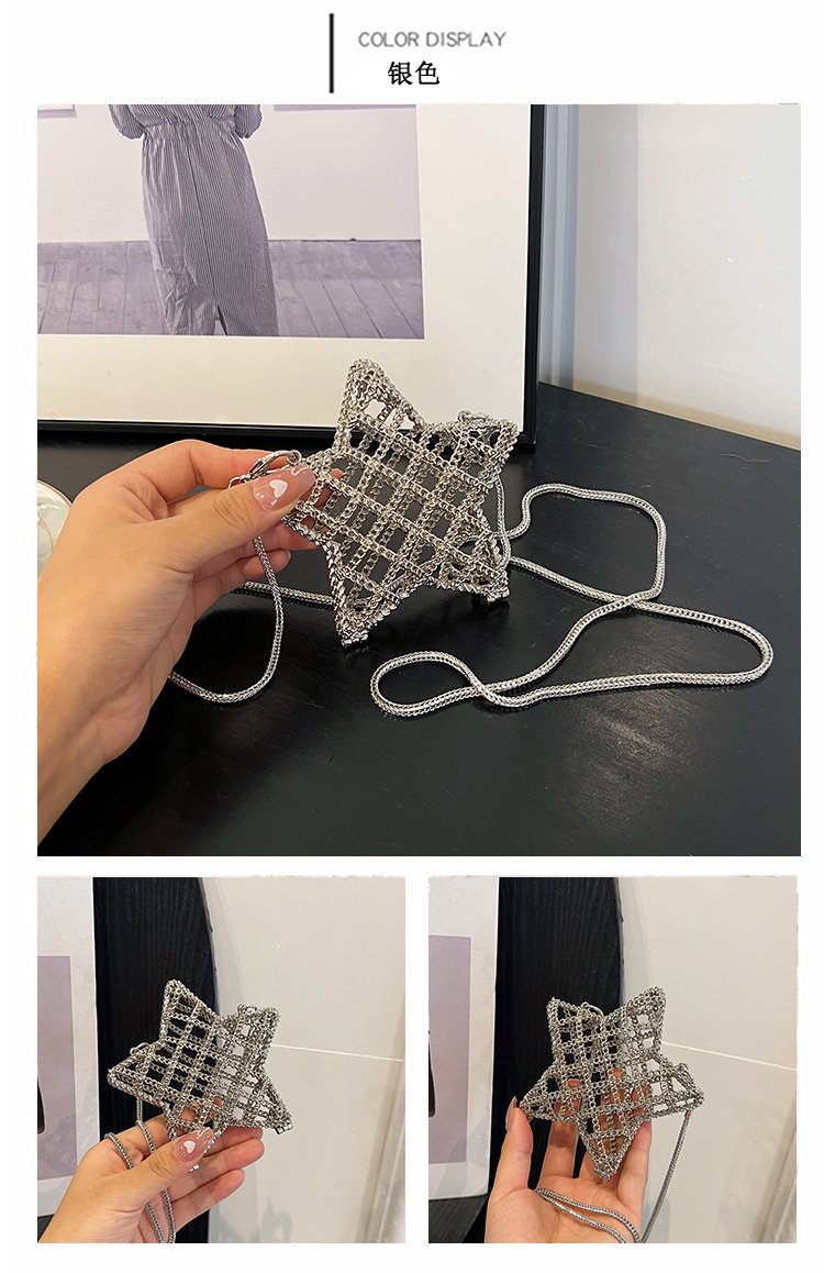 跨境2024夏新款小香风镂空金属星星包晚宴包单肩斜挎气质链条女包详情16