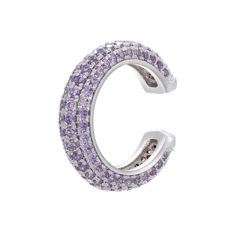 Beaded buckle jewelry, micro-inlaid color diamond ear bone clip, color zirconium simple style ear clip earrings, copper 18K gold-plated VE131 pic 24
