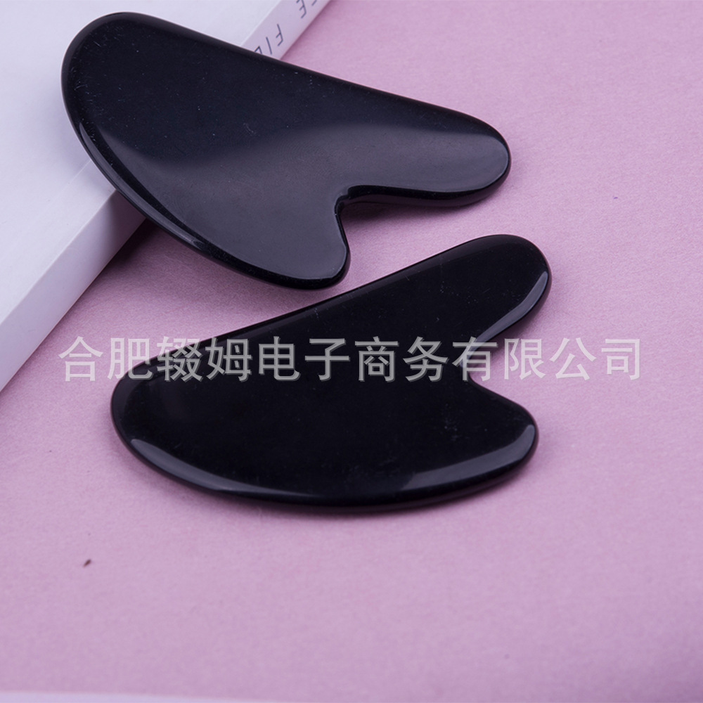 天然玉石黑曜石刮痧板面部脸部按摩工具经络拨筋棒心形刮板日常居家护理详情7