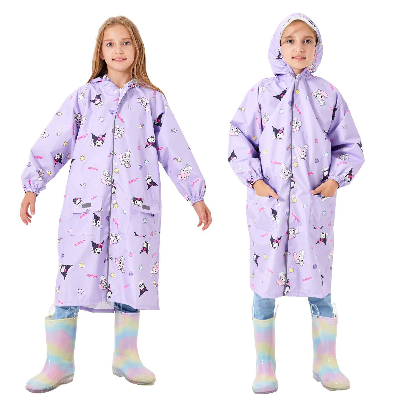 高品质库洛萌奥特儿童雨衣长款书包位大帽檐雨衣中小童雨披强防水详情5