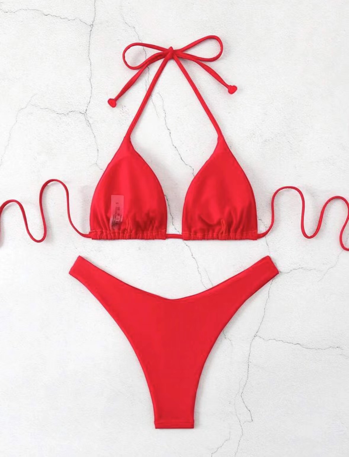 2026 New European and American strappy bikini swimsuit for women, solid color two-piece set, sexy split swimsuit cross-border pic 18