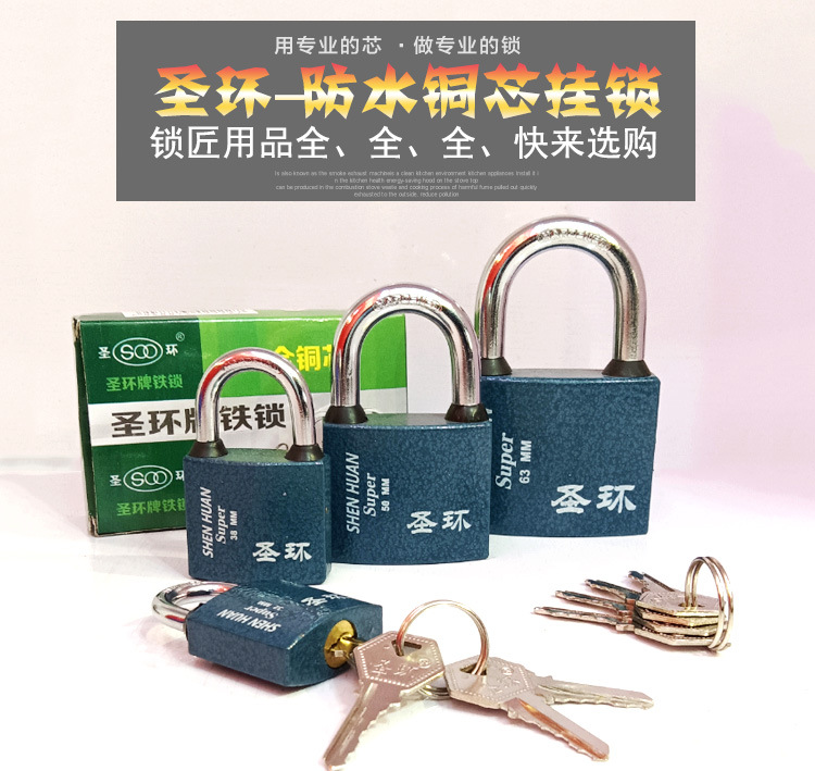 防水挂锁纯铜锁芯多把钥匙加厚型大门仓库柜子锁喷塑批发弹子挂锁详情1