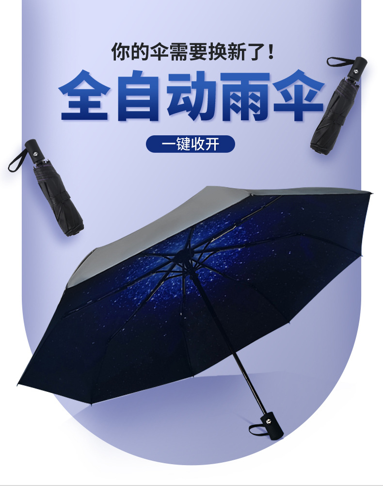 Fully automatic 8-bone outdoor umbrella, all-weather umbrella, umbrella for sun protection, automatic black rubber umbrella, folding umbrella pic 1