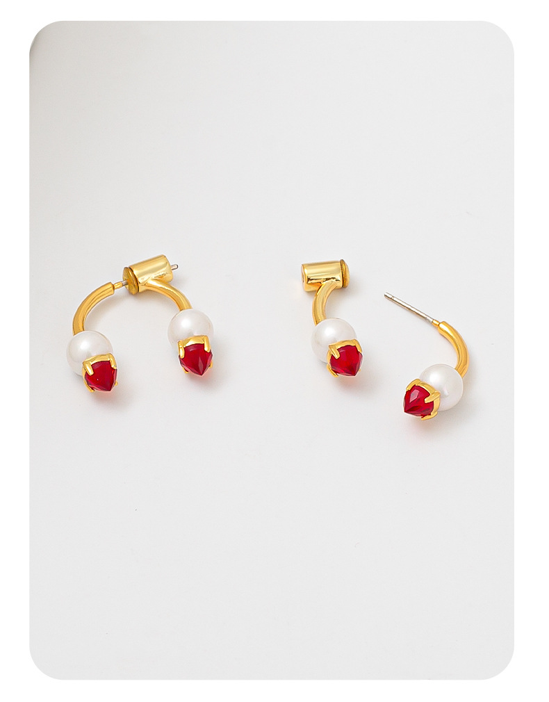 韩国网红同款珍珠耳钉时尚通勤玻璃红宝石耳钉女百搭小众设计耳钉详情8