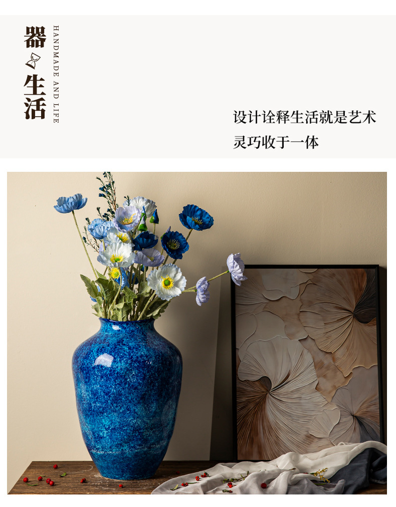 Jingdezhen ceramic vases, soda green rough pottery flower vases, living room home flower arrangement ornaments, retro jars for decoration pic 2