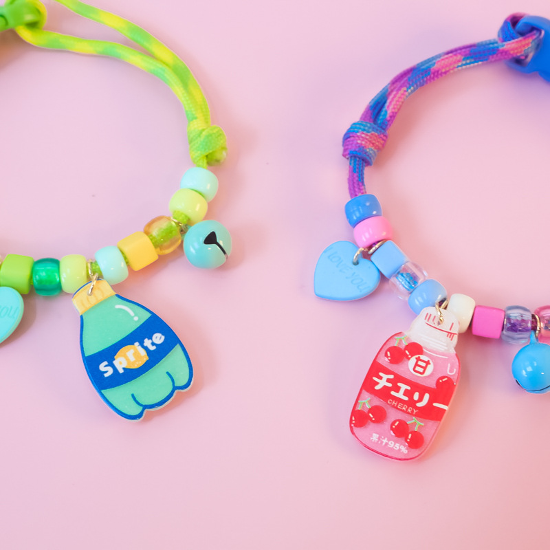 Cross-border Amazon pet cat and dog collars, color-blocking woven necklaces, adjustable heart-shaped smiling faces, bee cola pic 5