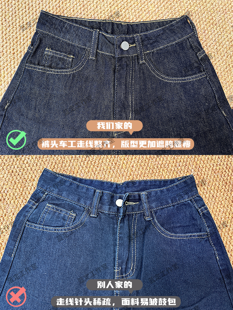 深蓝美式宽松阔腿牛仔裤女2025年夏季新款垂感慵懒休闲拖地直详情10