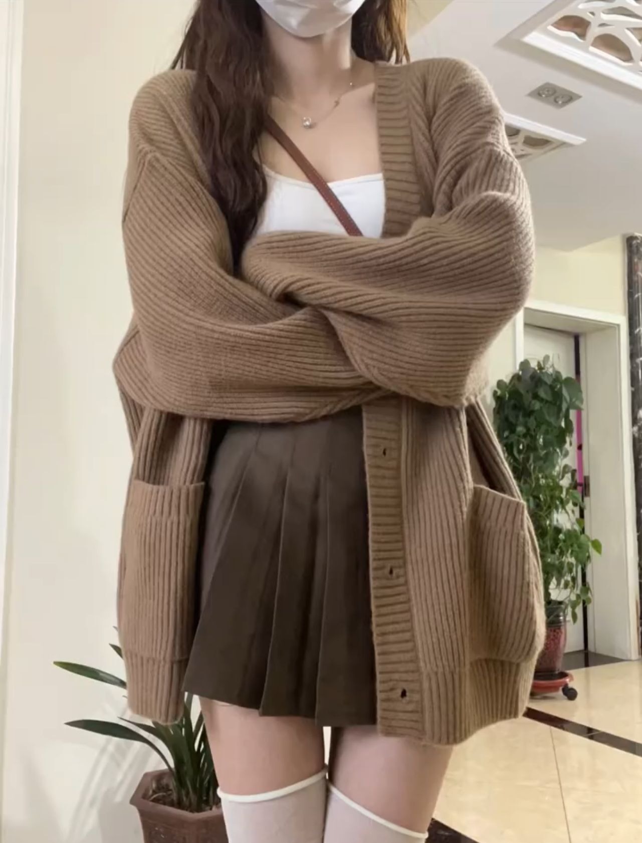 韩版V领慵懒风开衫2025新款日系简约毛衣女春秋冬休闲宽松针织衫详情7